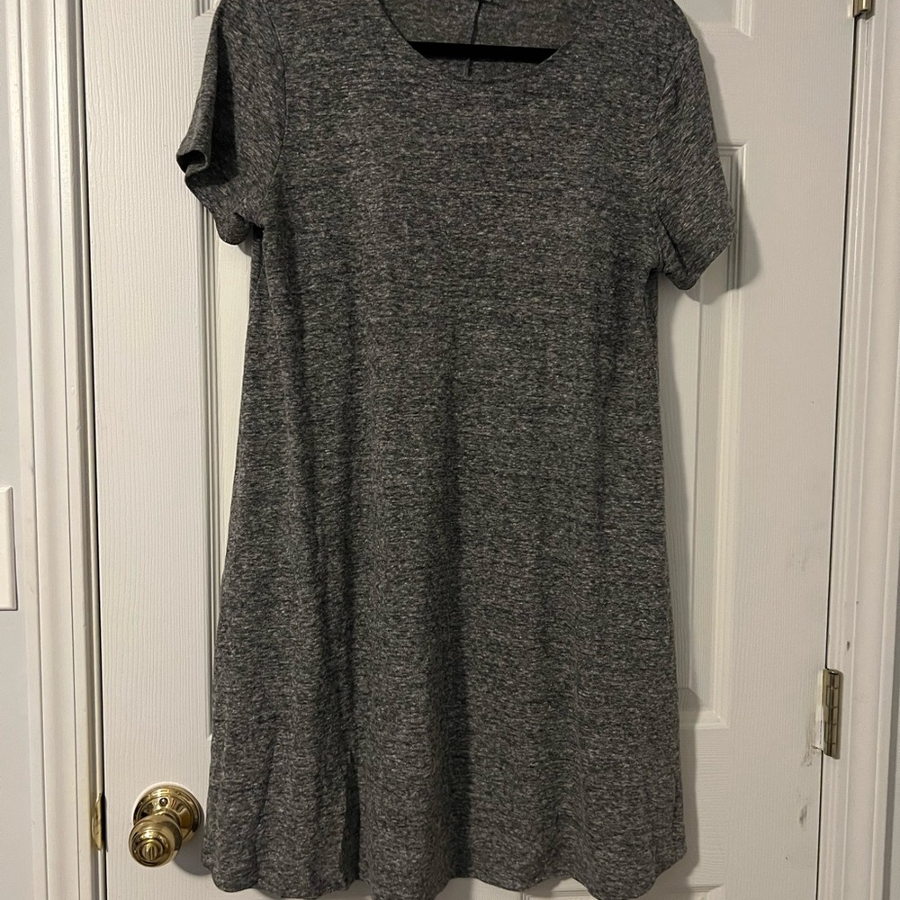 Chic Gray Linen Blend T-Shirt Dress